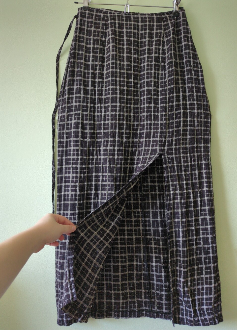 Vintage 90s Smart Set Midi Skirt High Rise Slit Plaid Black Xxs Xs 0 00